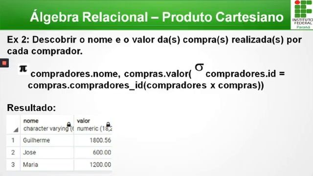 Álgebra Relacional Produto Cartesiano смотреть онлайн