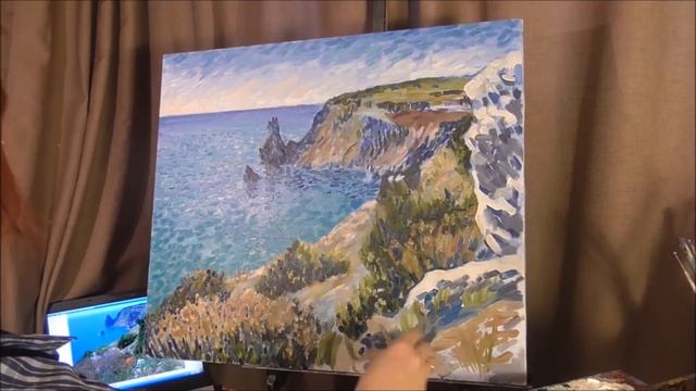 Крымский пейзаж, мастер-класс по живописи маслом. Импрессионизм. смотреть онлайн
