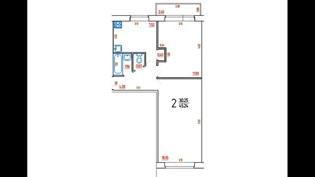 2-комнатная квартира, серия 1-467, хрущевка, линейная зеркальная, план с точными размерами стен. смотреть онлайн