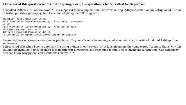 IOError: [Errno 13] Permission denied with pip installation (2 Solutions!!) смотреть онлайн