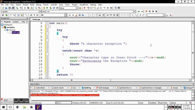 Exception Handling in C++ - Rethrowing the Exception смотреть онлайн