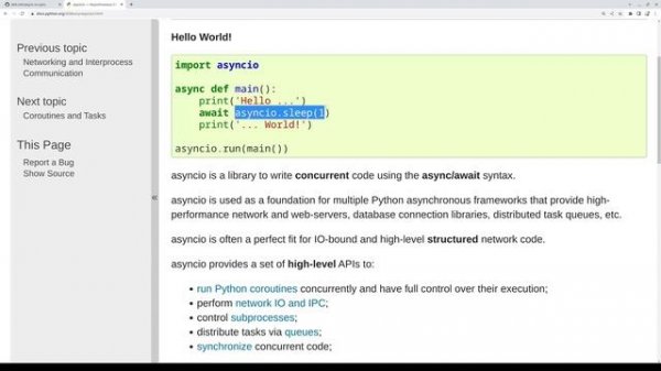 sync v.s. async - Асинхронное программирование с использованием библиотеки Python AsyncIO.