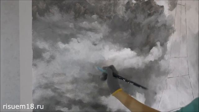 Небо монохромная роспись стен Часть 1 | Художник Наталья Боброва смотреть онлайн