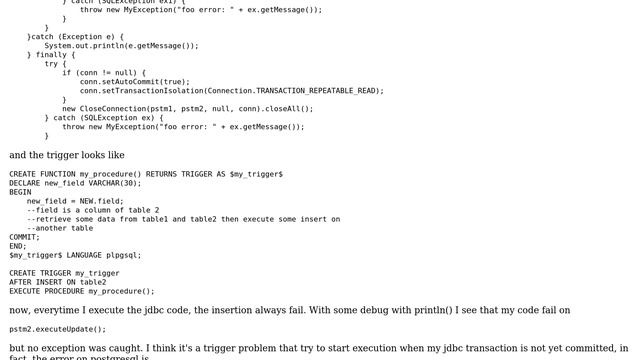 Databases: postgres+JDBC: fire trigger with non autocommit transaction смотреть онлайн