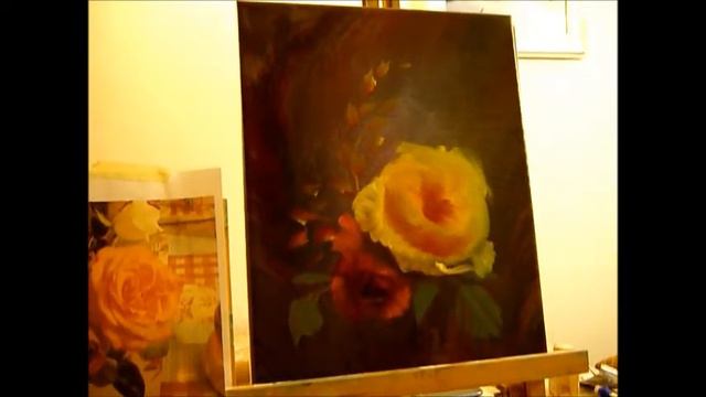 Gele roos met rood randje, real-time. Jenkins Style, alla-prima in olieverf. Eline Ulaen Art смотреть онлайн