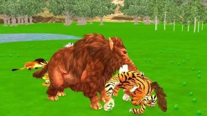 10 Monster Lion Mammoth vs 10 Giant Tiger Wolf vs 10 Zombie Cow Saved By Woolly Mammoth Elephant