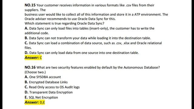 Oracle Autonomous Database Cloud 2020 Specialist | 1Z0-931-20 | Set 2 : 1-30 смотреть онлайн