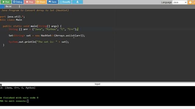 Java Program to Convert Array to Set HashSet смотреть онлайн