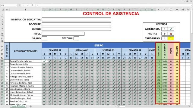 REGISTRO DE ASISTENCIA de ALUMNOS en Excel para DESCARGAR 2022 (Enero - Diciembre) смотреть онлайн