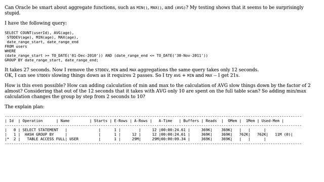 Databases: Oracle aggregate function performance (2 Solutions!!) смотреть онлайн