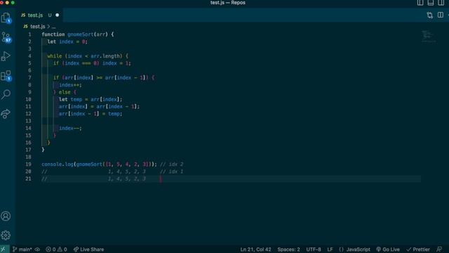 Gnome Sort JavaScript смотреть онлайн