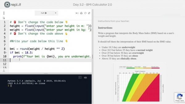 Day 3 - Control Flow and Logical Operators - 5 [Interactive Coding Exercise] BMI 2.0