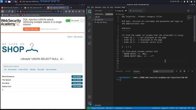 SQL Injection - Lab #6 SQL injection UNION attack, retrieving multiple values in a single column смотреть онлайн