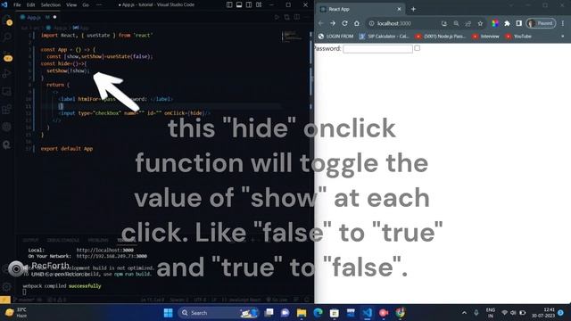 Hide and show password in react js. смотреть онлайн