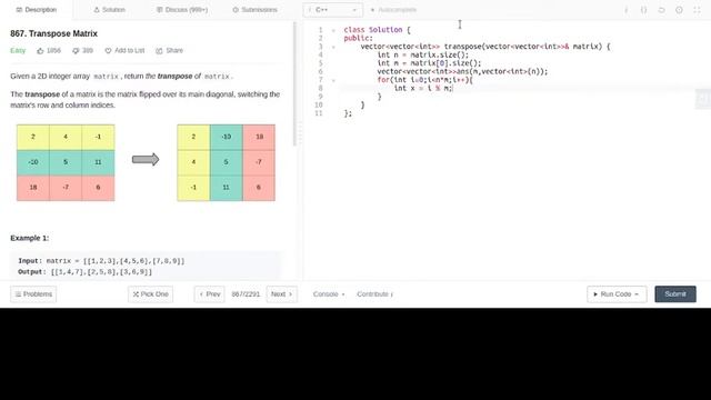 Leetcode: 867 Transpose Matrix смотреть онлайн