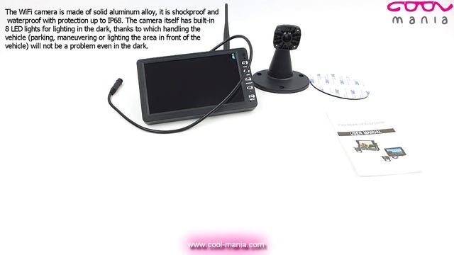 Work SET - 7" digital LCD monitor + WiFi camera 120° with AHD with 8x LED light (www.cool-mania.com смотреть онлайн