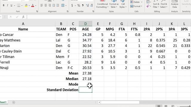 Calculate Mean Median Mode and Standard Deviation in Excel смотреть онлайн