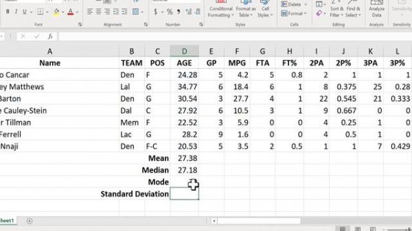 Calculate Mean Median Mode and Standard Deviation in Excel