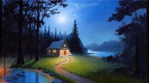 Oil Painting Landscape - Full Moon Summer / Satisfying  Art / Easy Drawing Lessons / Relaxing