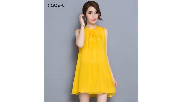 Одежда с AliExpress Свободное летнее шифоновое платье мини желтого цвета без рукавов смотреть онлайн