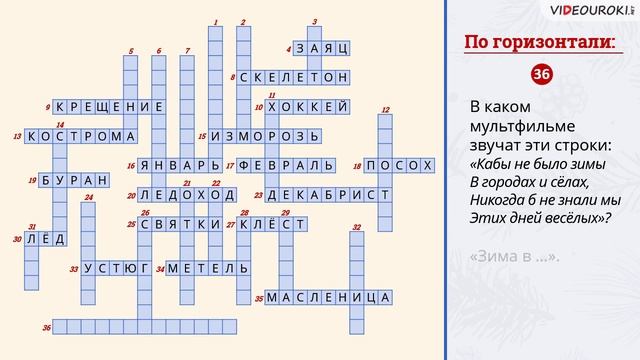 Учителям начальных классов. Видеоурок «Зимний кроссворд» смотреть онлайн