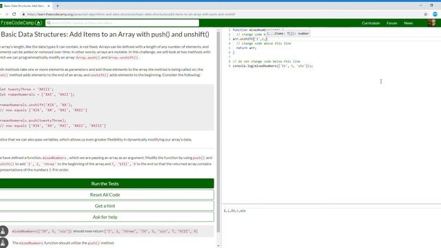 Basic Data Structures Add Items to an Array with push and unshift Learn freeCodeCamp3/20 смотреть онлайн
