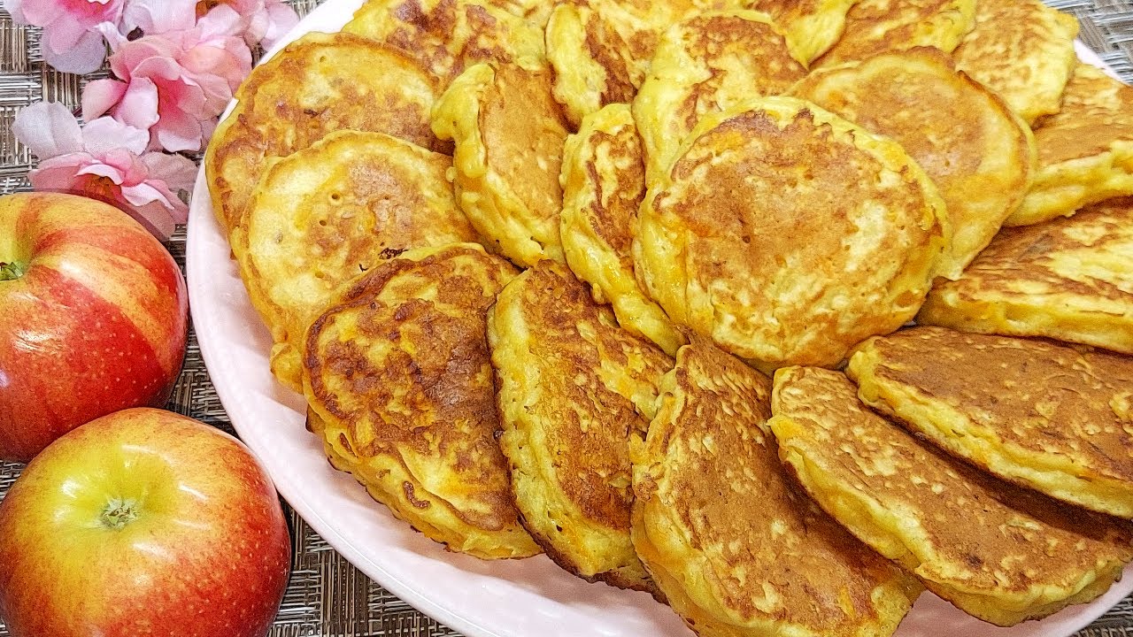 Ароматные оладьи из Тыквы на кефире готовлю на Завтрак к чаю. Пышные тыквенные оладушки с яблоками смотреть онлайн