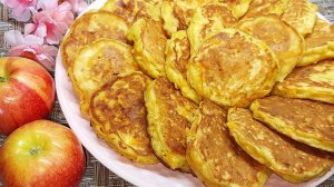 Ароматные оладьи из Тыквы на кефире готовлю на Завтрак к чаю. Пышные тыквенные оладушки с яблоками