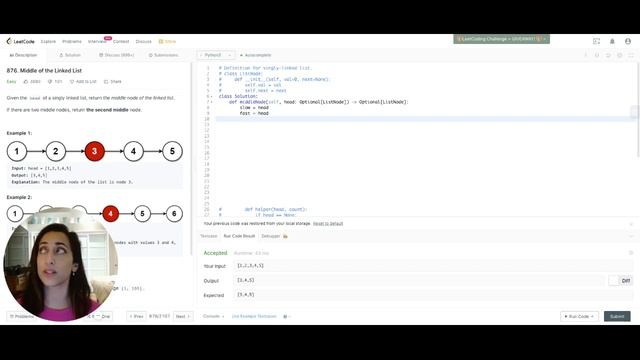 Middle of a Linked List problem - Leetcode #876 - Python смотреть онлайн