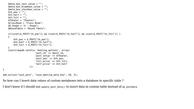 Wordpress: How to insert data from metabox to custom table? смотреть онлайн