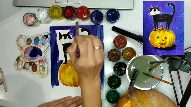 Рисунок для детей на хеллоуин . Рисуем тыкву и кота How to draw helloween смотреть онлайн