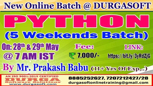 PYTHON (5 Weekends Batch) Online Training @ DURGASOFT смотреть онлайн