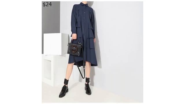 Одежда с AliExpress. Женское осень зима однотонное платье рубашка с длинным рукавом и оборками. смотреть онлайн
