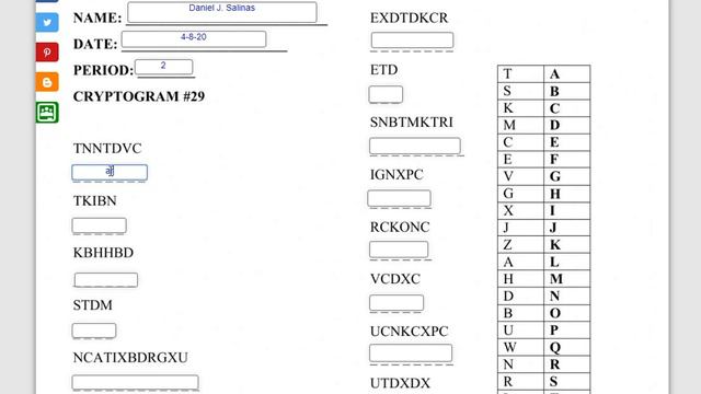 CRYPTOGRAM #29 LIVE WORKSHEET смотреть онлайн