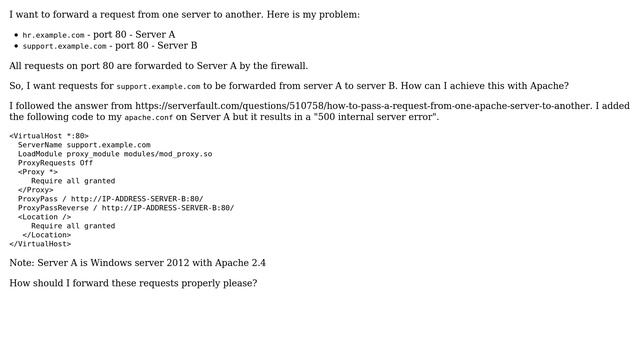500 internal server error when trying to implement reverse proxy under Apache. How do I forward... смотреть онлайн