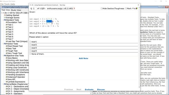 Evaluating simple expressions using operator precedence. (enthuware.ocajp.i.v8.2.1401) смотреть онлайн