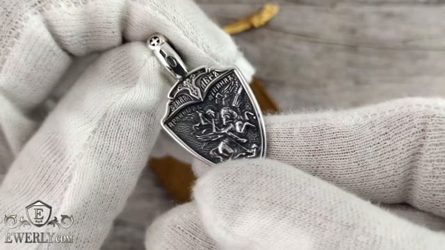 Подвеска-кулон "Архангелом Михаил" из серебра. Георгий Победоносец и Александр Невский. смотреть онлайн