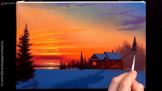 Acrylic Landscape Painting - Winter Sunset / Easy Art / Drawing Lessons / Satisfying Relaxing. смотреть онлайн