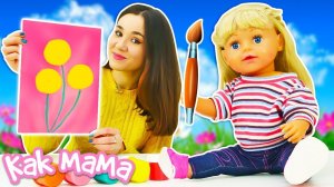 Беби Бон Эмили рисует одуванчики гуашью! Как Мама - видео для девочек про Baby Born