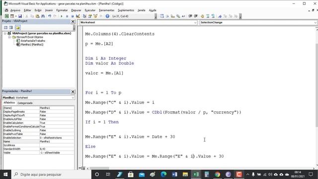 EXCEL VBA AVANÇADO 2021 GERAR PARCELAS NA PLANILHA 2 смотреть онлайн