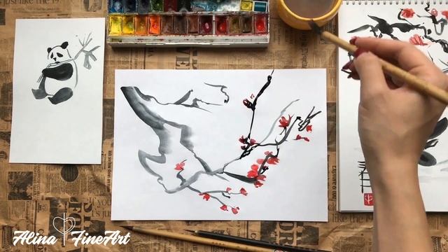 Как рисовать акварелью цветы. Сакура акварелью. Chinese watercolor flowers смотреть онлайн