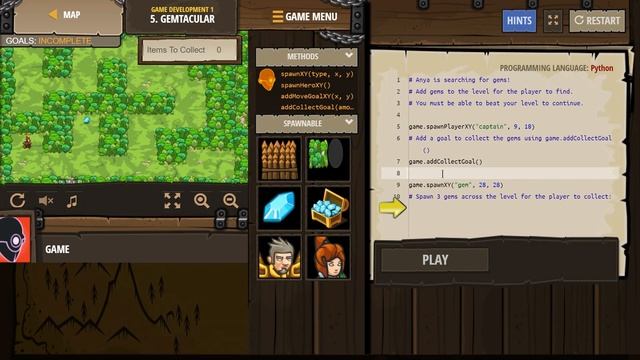 CodeCombat Gemtacular Level 5 Python Game Development Tutorial смотреть онлайн