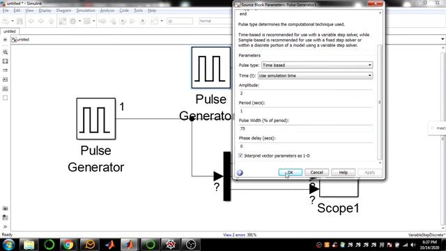 Simulink: Masking, Pulse Generator, Matlab Function Block
