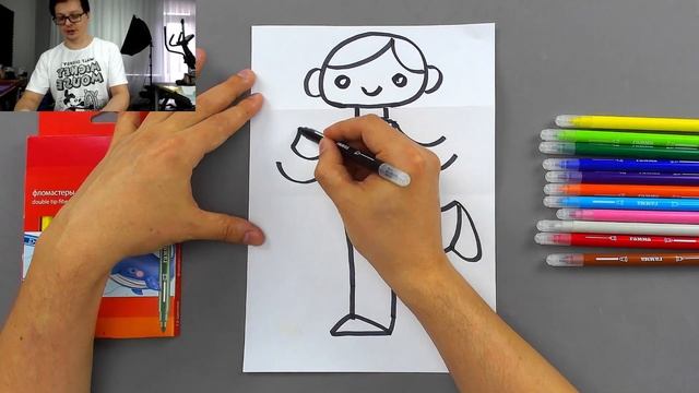 Как нарисовать открытку-раскладушку - рисуем доброго мальчика - рисуем с РыбаКит смотреть онлайн