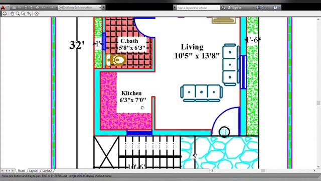 20'x32', 640sq feet - East facing, 2 BHK House plan смотреть онлайн