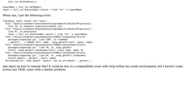 GIS: AttributeError with ExecuteSQL смотреть онлайн
