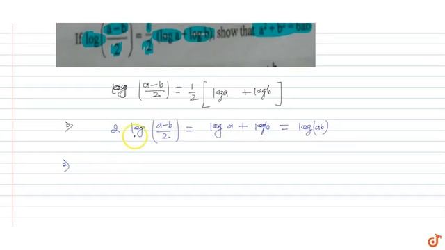 If `log ((a-b)/2)=1/2(loga+logb),` show that `a^2+b^2=6ab` смотреть онлайн