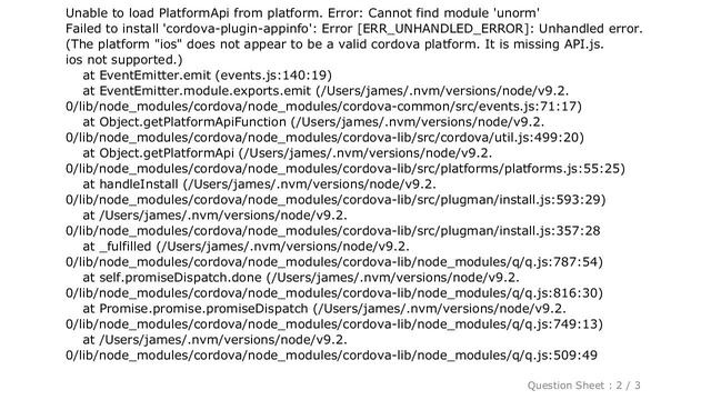 iOS : Cordova can't add plugin: Error: Cannot find module 'unorm' смотреть онлайн
