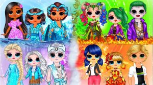 Маринетт, Эльза, Изабела, Харли Квинн 4 Стихии: Огонь, Вода, Земля и Воздух ☁️ Идеи из бумаги DIY