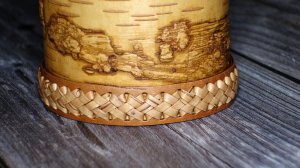 Береста. Декоративное плетение-прошивка в две ленты.